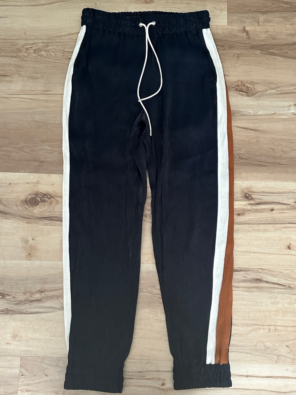 Veronica Beard Black Pants with White and Brown Side Stripes